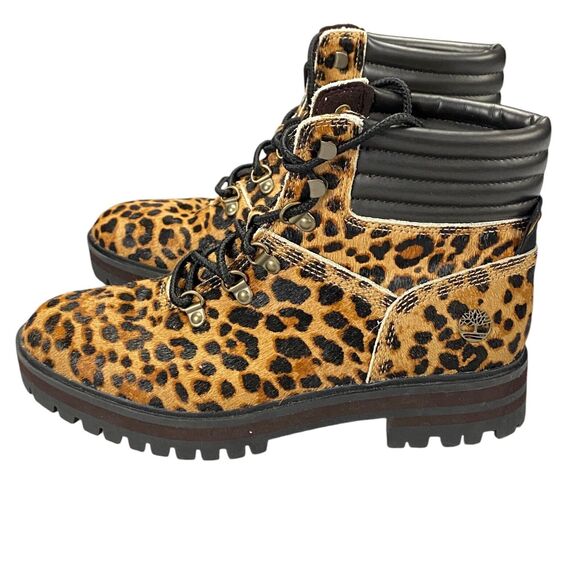 Timberland Mid Hiker Boots Womens 6.5 Brown Animal Print Comfort Lace Up A2GCR - Picture 11 of 16